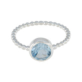 Blue Topaz Solitaire Korean 925 Sterling Silver Blue Gemstone Delicate Twist Ring Jewelry