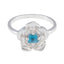Blue Topaz Solitaire Russian 92.5 Silver Blue Gemstones Tiny Floral Ring Jewelry