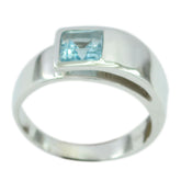 Blue Topaz Solitaire Russian 925 Silver Blue Gems Minimal Modern Ring Jewellery
