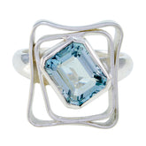 Blue Topaz Solitaire Moroccan 92.5 Silver Blue Gemstone Mid weight Signet Ring Jewelry