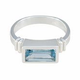 Blue Topaz Solitaire Indian 925 Sterling Silver Blue Gems Minimal Abstract Ring Jewellery