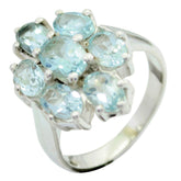 Blue Topaz Hepta Indian 92.5 Silver Blue Gemstone Mid weight Floral Ring Jewellery