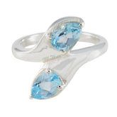 Blue Topaz Toi et Moi German Silver Blue Gems Slim Cultural Ring Jewellery