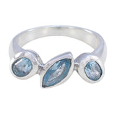 Blue Topaz Trilogy African 925 Silver Blue Gemstone Tiny Artisan Ring Jewelry