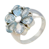 Blue Topaz Hexa Egyptian 92.5 Silver Blue Gemstones Classic Floral Ring Jewelry