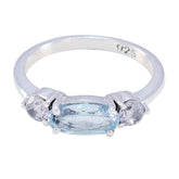Blue Topaz Trilogy Korean 925 Sterling Silver Blue Gemstone Whisper thin Glamorous Ring Jewellery