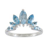 Blue Topaz Hepta American 92.5 Silver Blue Gems Dainty crown Ring Jewelry
