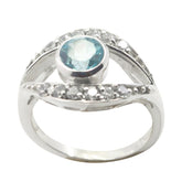 Blue Topaz Halo French Silver Blue Gems Featherlight Luxurious Ring Jewelry