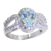 Blue Topaz Halo German Silver Blue Gemstones Slim Trendy Ring Jewelry