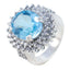 Blue Topaz Halo French 92.5 Silver Blue Gemstones Versatile Trendy Ring Jewellery