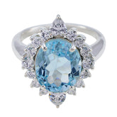 Blue Topaz Halo German 925 Silver Blue Gemstones Eye catching Modern Ring Jewelry