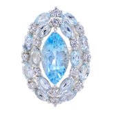 Blue Topaz multiple French 925 Sterling Silver Blue Gemstone Essential Contemporary Ring Jewelry