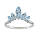Blue Topaz Penta Turkish 925 Silver Blue Gems Elegant crown Ring Jewellery