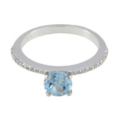 Blue Topaz Halo Turkish 925 Sterling Silver Blue Gemstone Whisper thin Romantic Ring Jewellery