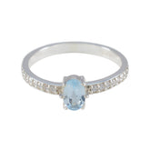 Blue Topaz Halo Korean 925 Sterling Silver Blue Gemstones Delicate Feminine Ring Jewellery