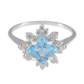 Blue Topaz Halo Turkish 925 Silver Blue Gems Delicate Abstract Ring Jewelry
