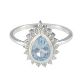 Blue Topaz Halo Korean 925 Sterling Silver Blue Gemstones Whisper thin Sophisticated Ring Jewelry