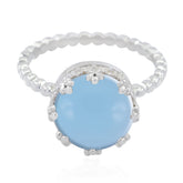 Blue Chalcedony Solitaire Egyptian 92.5 Silver Blue Gems Slim Contemporary Ring Jewellery