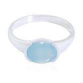 Blue Chalcedony Solitaire American Silver Blue Gems Dainty Contemporary Ring Jewellery