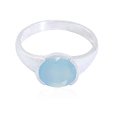 Blue Chalcedony Solitaire American Silver Blue Gemstones Dainty Contemporary Ring Jewellery
