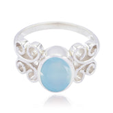 Blue Chalcedony Solitaire Russian Sterling Silver Blue Gemstones Slim Heritage Ring Jewelry