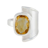 Citrine Solitaire Russian Sterling Silver Yellow Gems Essential Abstract Ring Jewellery