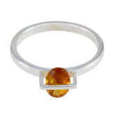 Citrine Solitaire Korean Silver Yellow Gemstone Delicate Glamorous Ring Jewelry