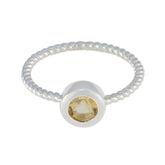 Citrine Solitaire Japanese 925 Silver Yellow Gemstone Delicate Romantic Ring Jewelry