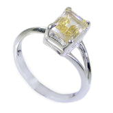 Citrine Solitaire Korean Silver Yellow Gemstone Dainty Glamorous Ring Jewelry