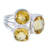 Citrine Trilogy German 925 Sterling Silver Yellow Gems Mid weight Sophisticated Ring Jewelry