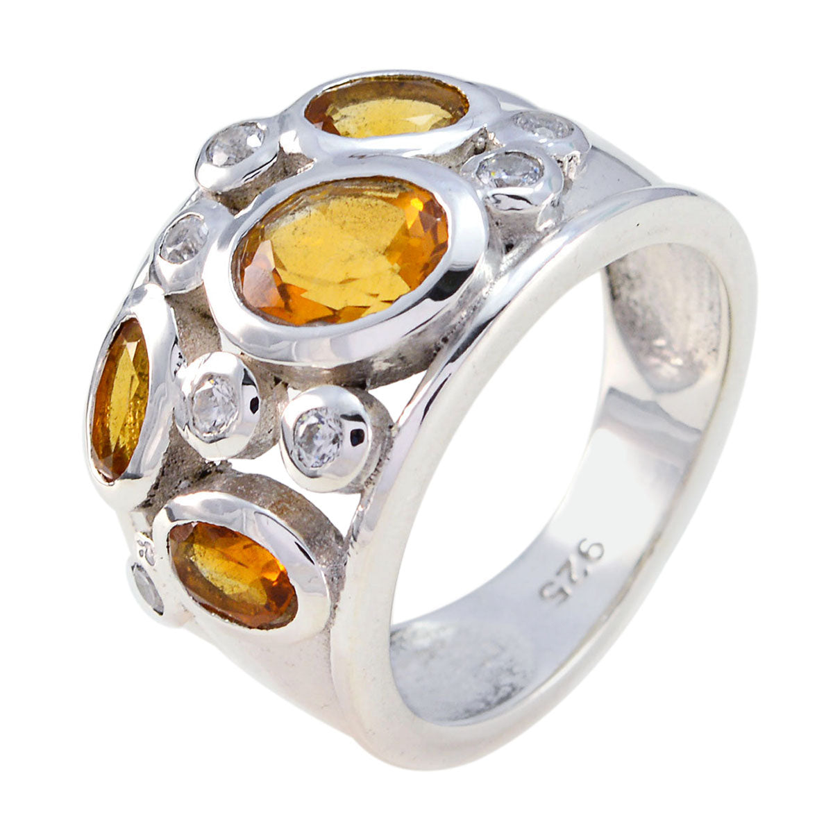 Citrine quarter French 925 Sterling Silver Yellow Gems Essential Modern Ring Jewelry