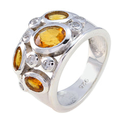 Citrine quarter French 925 Sterling Silver Yellow Gems Essential Modern Ring Jewelry