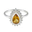 Citrine Halo American 925 Silver Yellow Gemstones Dainty Feminine Ring Jewellery