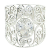 Crystal Quartz Solitaire Latin American 925 Sterling Silver White Gemstone Eye catching Filigree Ring Jewelry