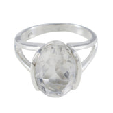 Crystal Quartz Solitaire African 925 Silver White Gemstones Mid weight Glamorous Ring Jewellery