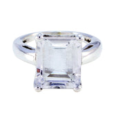 Crystal Quartz Solitaire French 925 Sterling Silver White Gems Minimal Artisan Ring Jewelry