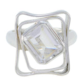 Crystal Quartz Solitaire French Silver White Gems Mid weight Signet Ring Jewelry