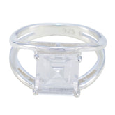 Crystal Quartz Solitaire Russian 925 Sterling Silver White Gemstone Slim Cultural Ring Jewelry