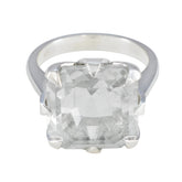 Crystal Quartz Solitaire Russian Silver White Gemstone Mid weight Boho Ring Jewelry