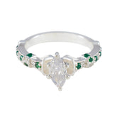 Emerald CZ Halo Egyptian 925 Silver Green Gems Minimal Cultural Ring Jewellery