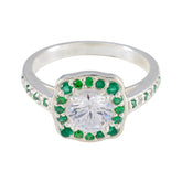 Emerald CZ Halo Indian 92.5 Silver Green Gemstones Classic Glamorous Ring Jewelry