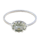 Green Amethyst Solitaire American Sterling Silver Green Gems Elegant Twist Ring Jewelry