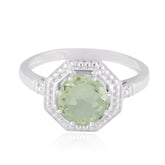 Green Amethyst Solitaire Japanese 925 Silver Green Gems Whisper thin Sophisticated Ring Jewellery
