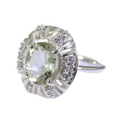 Green Amethyst Halo Indian 92.5 Silver Green Gems Featherlight Feminine Ring Jewelry