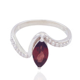 Garnet Solitaire Japanese Sterling Silver Red Gemstones Whisper thin Contemporary Ring Jewellery