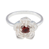 Garnet Solitaire Egyptian Silver Red Gemstone Tiny Floral Ring Jewelry