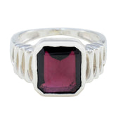 Garnet Solitaire Russian 92.5 Silver Red Gemstones Mid weight Signet Ring Jewelry