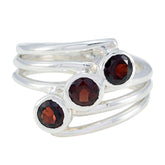 Garnet Trilogy German 925 Sterling Silver Red Gems Essential Trendy Ring Jewelry