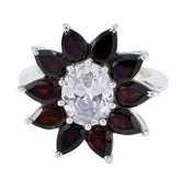 Garnet multiple German 92.5 Silver Red Gems Essential Abstract Ring Jewellery