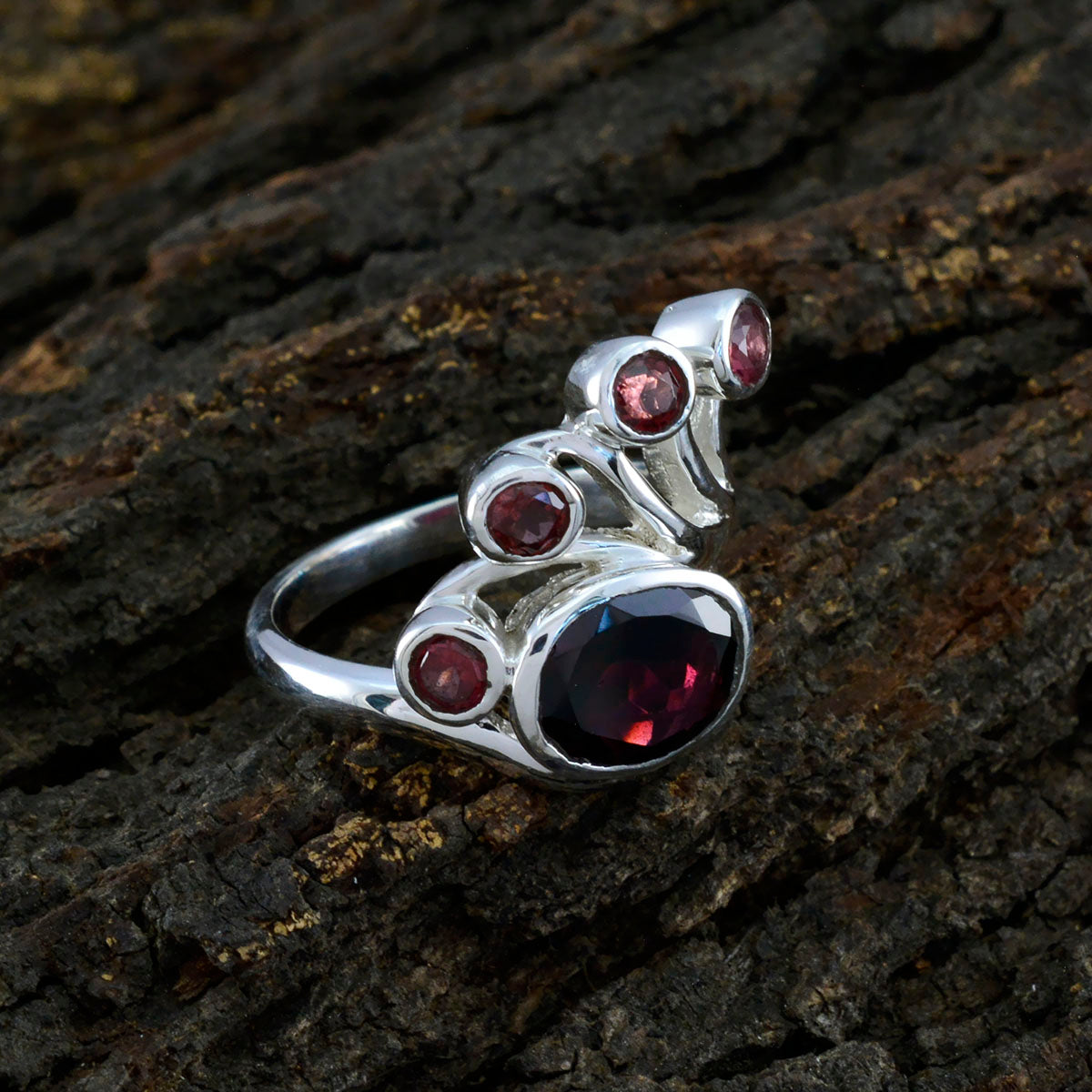 Garnet Penta African Silver Red Gems Versatile Modern Ring Jewelry